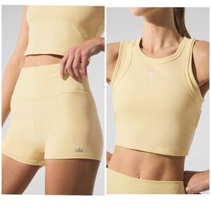 ALO YOGA SOLD OUT butter yellow set | Aspire tank & shorts